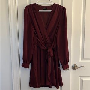 Express Burgundy Long Sleeve Wrap Dress